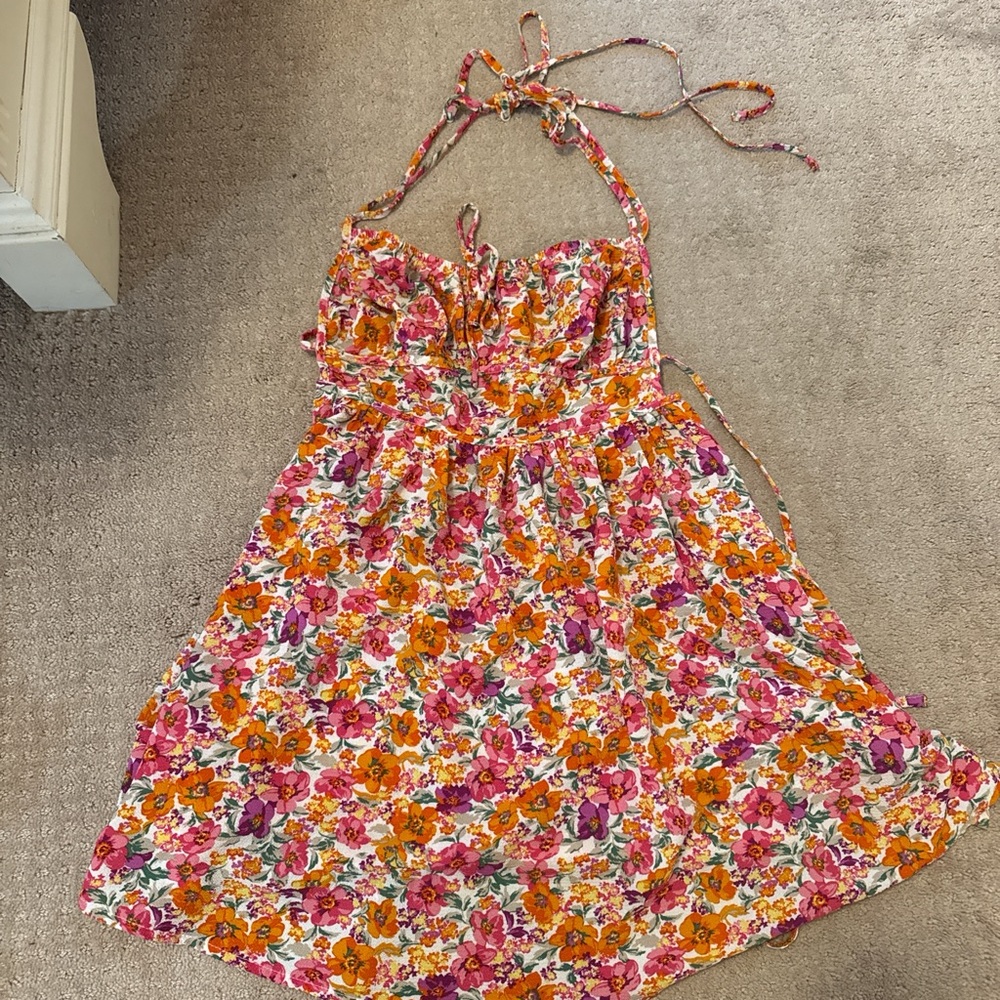 SHEIN Orange Pink Halter Sundress Casual